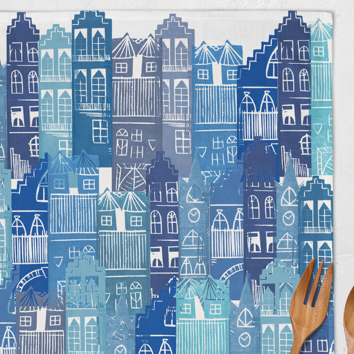 Edinburgh Tenements Tea Towel (Blues)