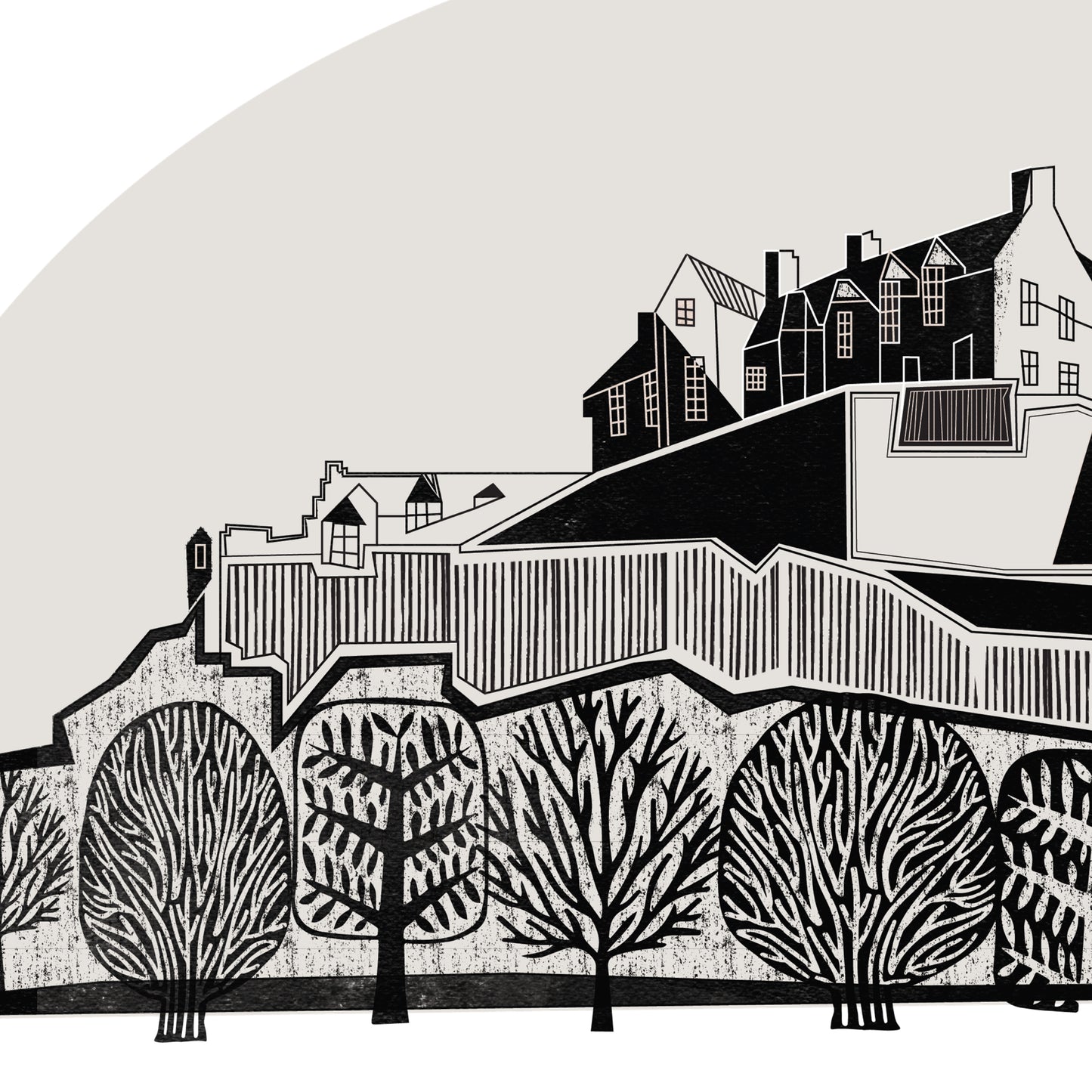 Edinburgh Castle Art Print (Black & Oatmeal)