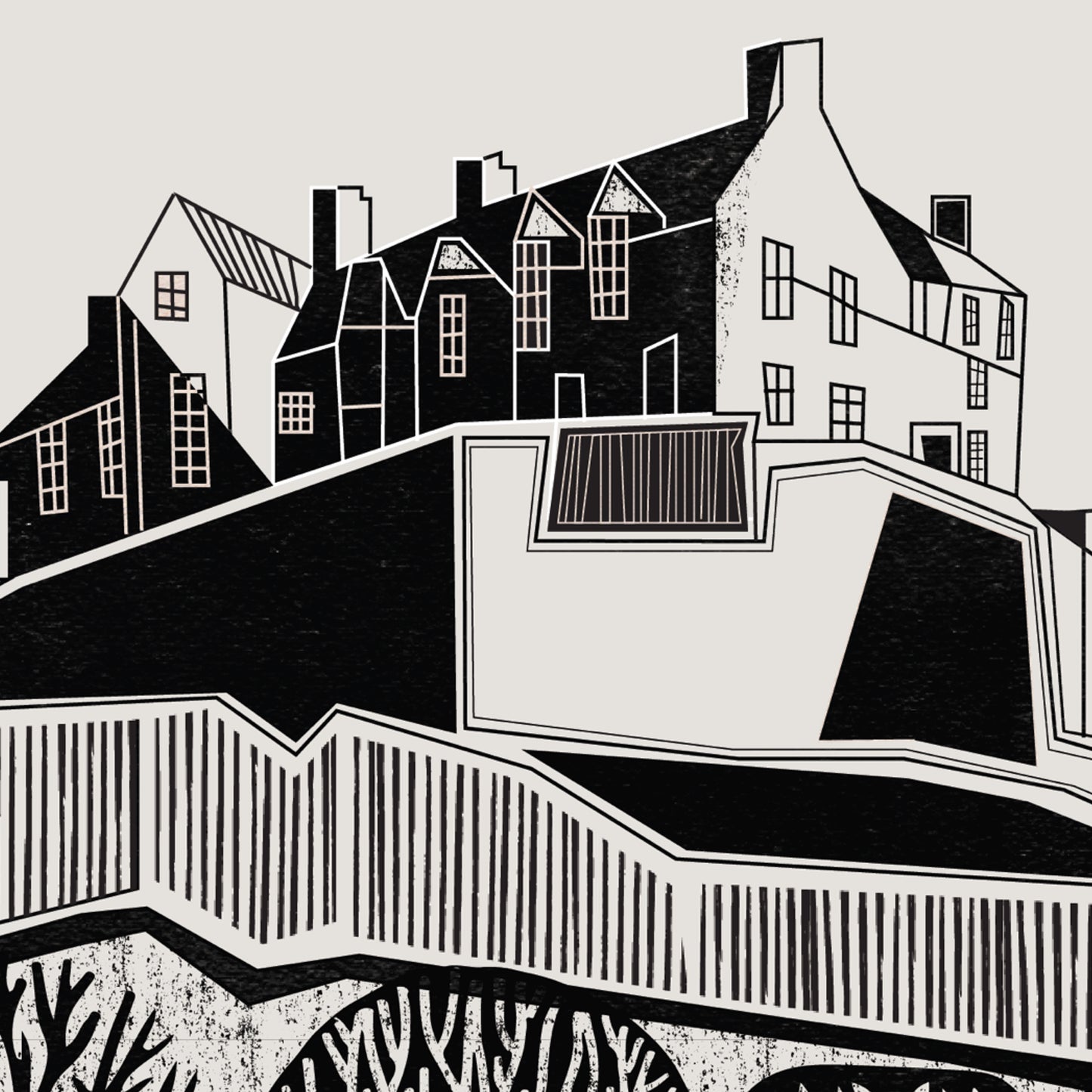 Edinburgh Castle Art Print (Black & Oatmeal)