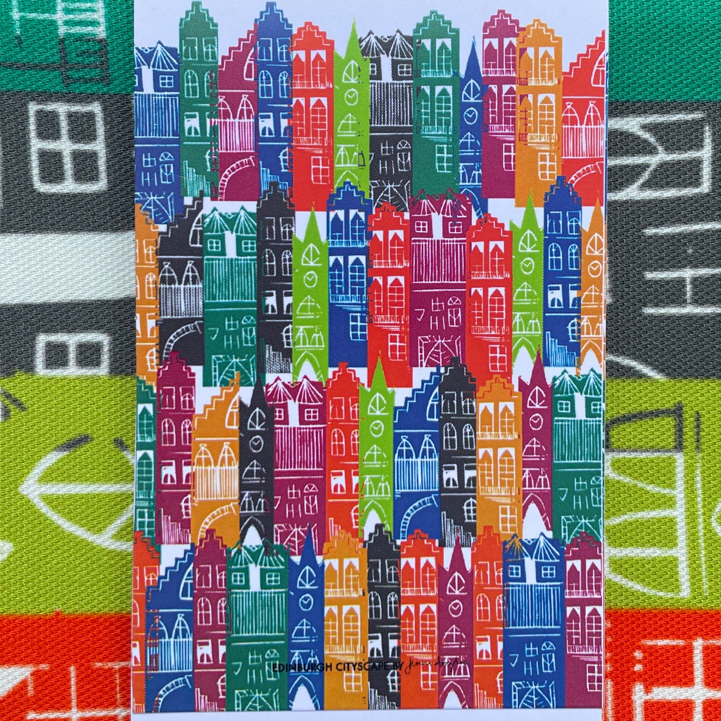 Rainbow Edinburgh Cityscape Tea Towel