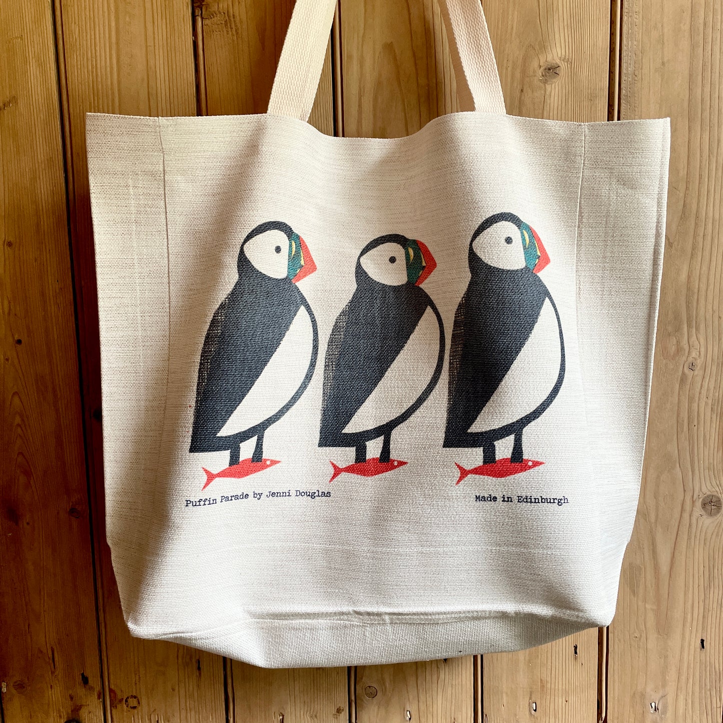 Large Puffins Linen Shopper Bag