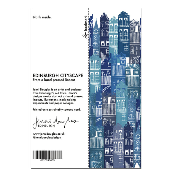 Blue Edinburgh Cityscape Card with Bookmark Back