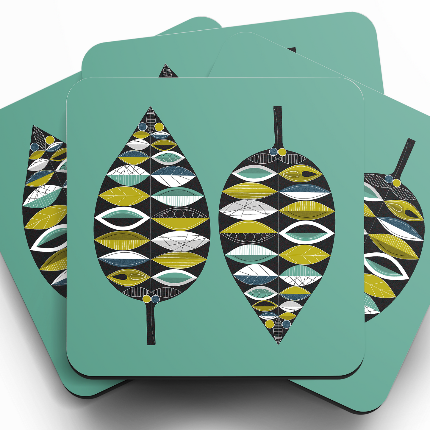 Set of Four Midcentury Leaves Coasters