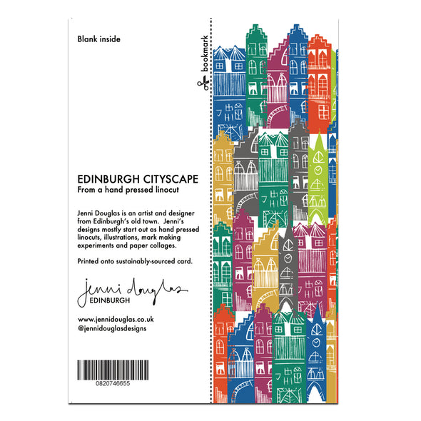 Rainbow Edinburgh Cityscape Card with Bookmark Back