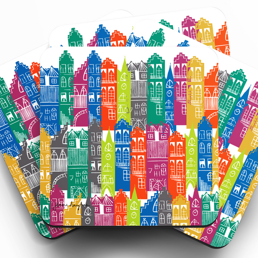 Set of Four Edinburgh Cityscape Coasters (Rainbow)