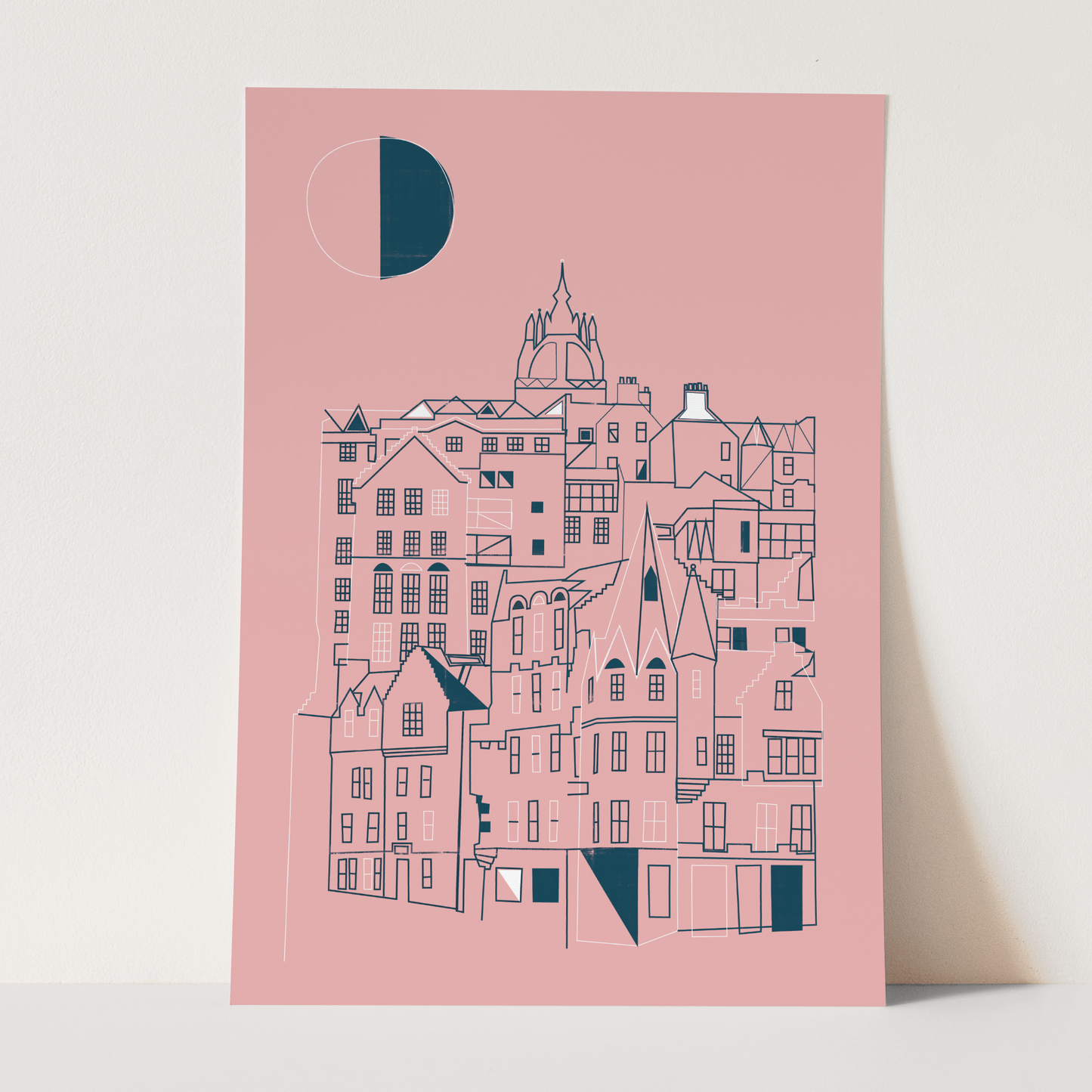 Edinburgh Old Town Print (Pink & Grey)