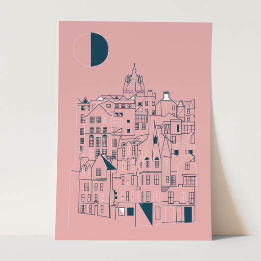 Edinburgh Old Town Print (Pink & Grey)