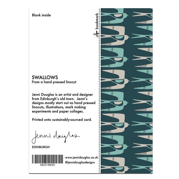 Swallows Pattern Card with Bookmark Back